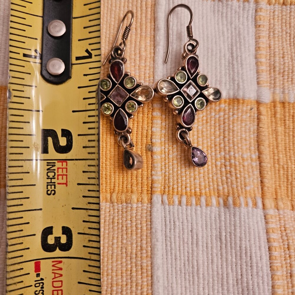Sterling Silver Semi-Precious Stone Dangle Earrings - Picture 5 of 6